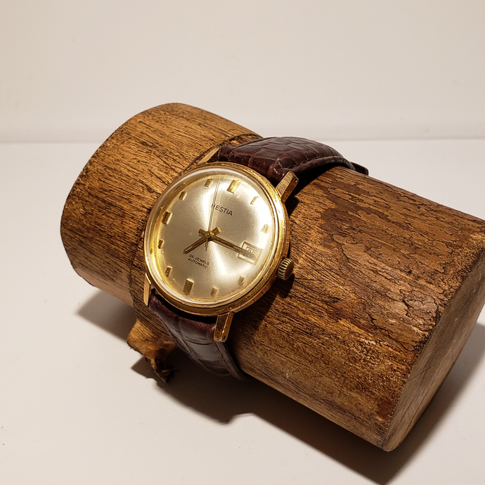 Hestia, montre suisse automatique ETA 2452, plaqué or 34mm hors couronne des 60's
